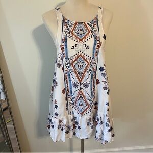 Free People White and Blue Floral Mini Dress
